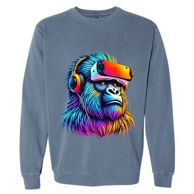 Funny Gorilla Vr Playing Tag Adult Gorilla Vr Gamer Garment-Dyed Sweatshirt