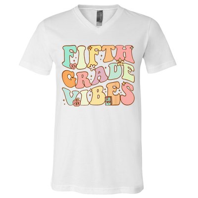 Fifth Grade Vibes 5th Grade Team Retro 1st Day Of School V-Neck T-Shirt