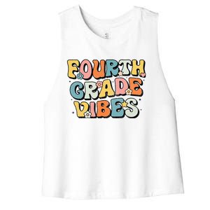 Fourth Grade Vibes 4th Grade Team Retro 1st Day of School Women's Racerback Cropped Tank