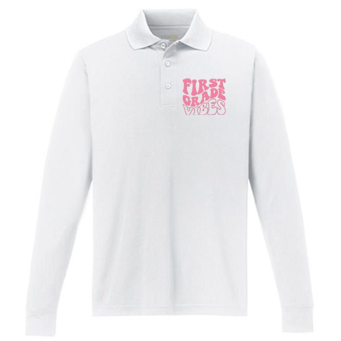 First Grade Vibes Happy First Day Of School 1st Grade Back Performance Long Sleeve Polo