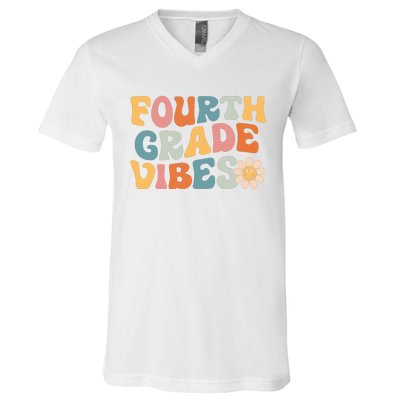 Fourth Grade Vibes 4th Grade Team Retro 1st Day Of School V-Neck T-Shirt