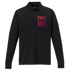 First Grade Vibes Gift Back To School Teachers Gift Performance Long Sleeve Polo