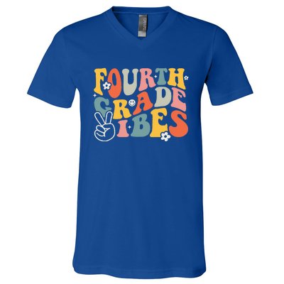 Fourth Grade Vibes 4th Grade Team Retro 1st Day Of School V-Neck T-Shirt