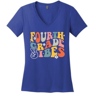 Fourth Grade Vibes 4th Grade Team Retro 1st Day Of School Women's V-Neck T-Shirt