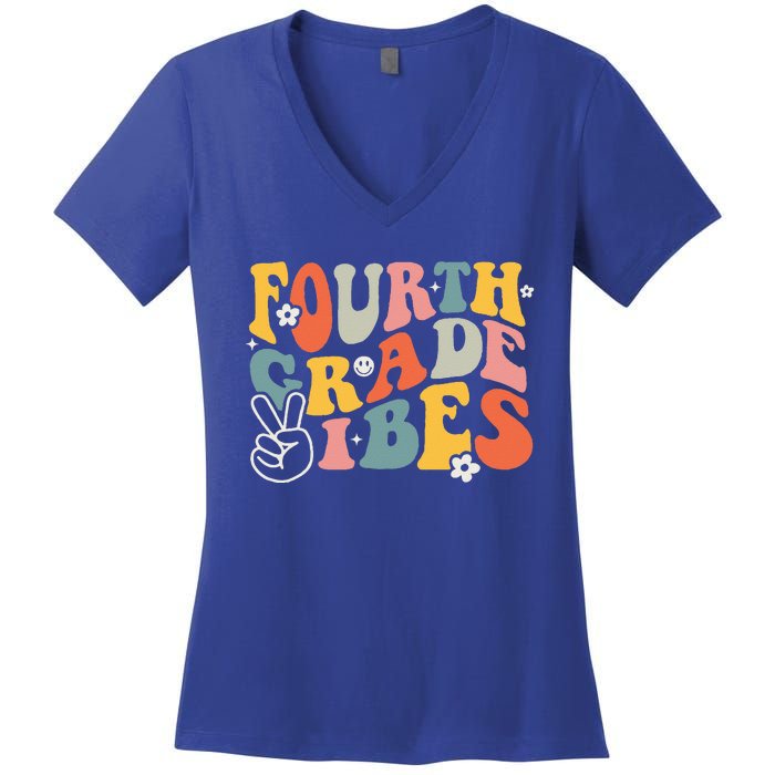 Fourth Grade Vibes 4th Grade Team Retro 1st Day Of School Women's V-Neck T-Shirt