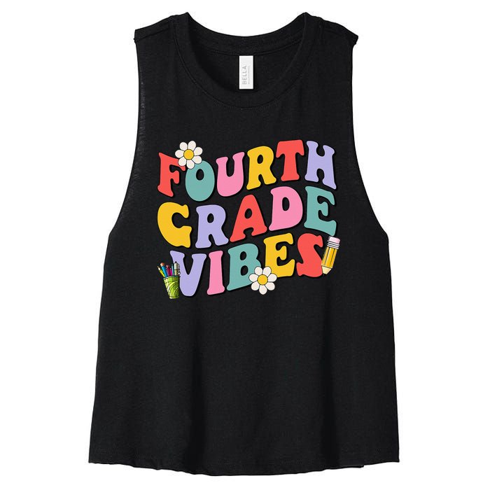 Fourth Grade Vibes Back To School 4th Grade Team 1st Day Women's Racerback Cropped Tank