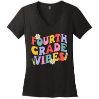 Fourth Grade Vibes Back To School 4th Grade Team 1st Day Women's V-Neck T-Shirt