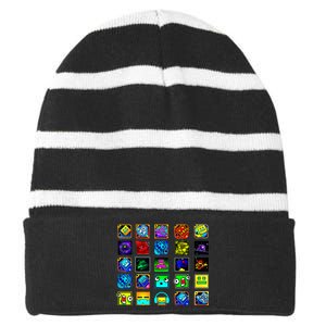 Full Geometry Video Game Gifts Funny Graphic Birthday Gifts Striped Beanie with Solid Band