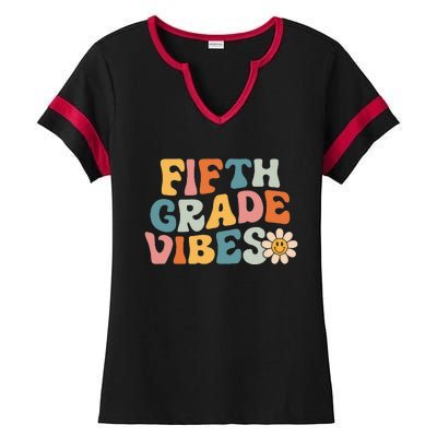 Fifth Grade Vibes 5th Grade Team Retro 1st Day Of School Ladies Halftime Notch Neck Tee