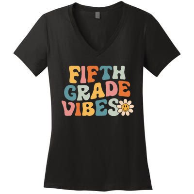 Fifth Grade Vibes 5th Grade Team Retro 1st Day Of School Women's V-Neck T-Shirt