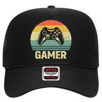 Funny Gamer Vintage Video Games Gaming Gift For Boys High Crown Mesh Back Trucker Hat