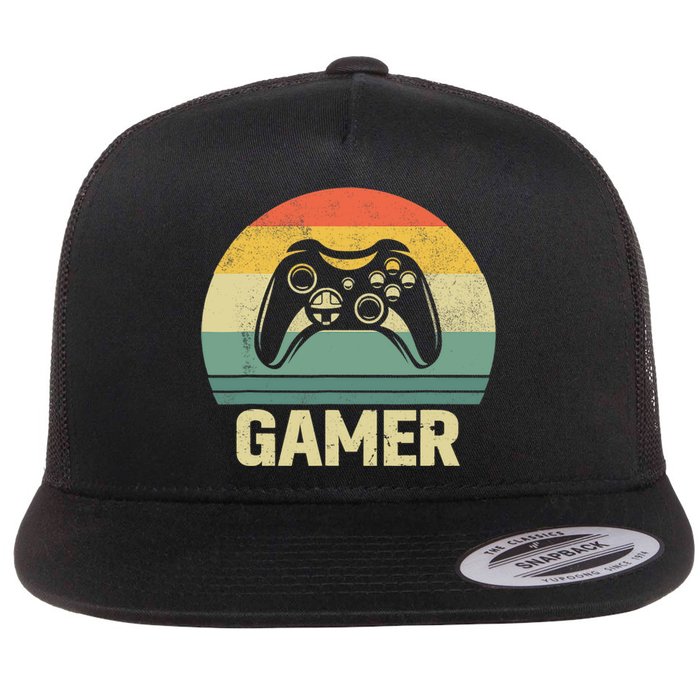 Funny Gamer Vintage Video Games Gaming Gift For Boys Flat Bill Trucker Hat