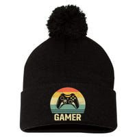 Funny Gamer Vintage Video Games Gaming Gift For Boys Pom Pom 12in Knit Beanie