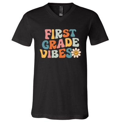 First Grade Vibes 1st Grade Team Retro 1st Day Of School V-Neck T-Shirt