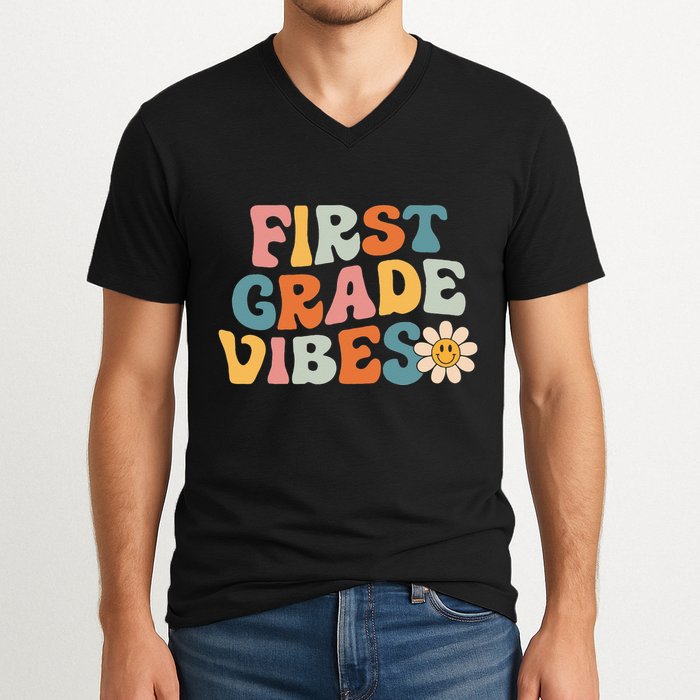 First Grade Vibes 1st Grade Team Retro 1st Day Of School V-Neck T-Shirt