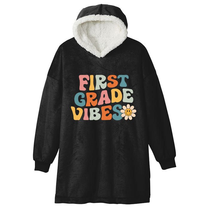 First Grade Vibes 1st Grade Team Retro 1st Day Of School Hooded Wearable Blanket