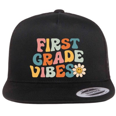 First Grade Vibes 1st Grade Team Retro 1st Day Of School Flatbill Hat