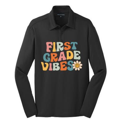 First Grade Vibes 1st Grade Team Retro 1st Day Of School Silk Touch Performance Long Sleeve Polo