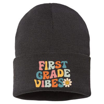 First Grade Vibes 1st Grade Team Retro 1st Day Of School Sustainable Knit Beanie