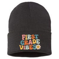 First Grade Vibes 1st Grade Team Retro 1st Day Of School Sustainable Knit Beanie