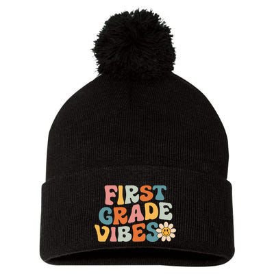 First Grade Vibes 1st Grade Team Retro 1st Day Of School Pom Pom 12in Knit Beanie