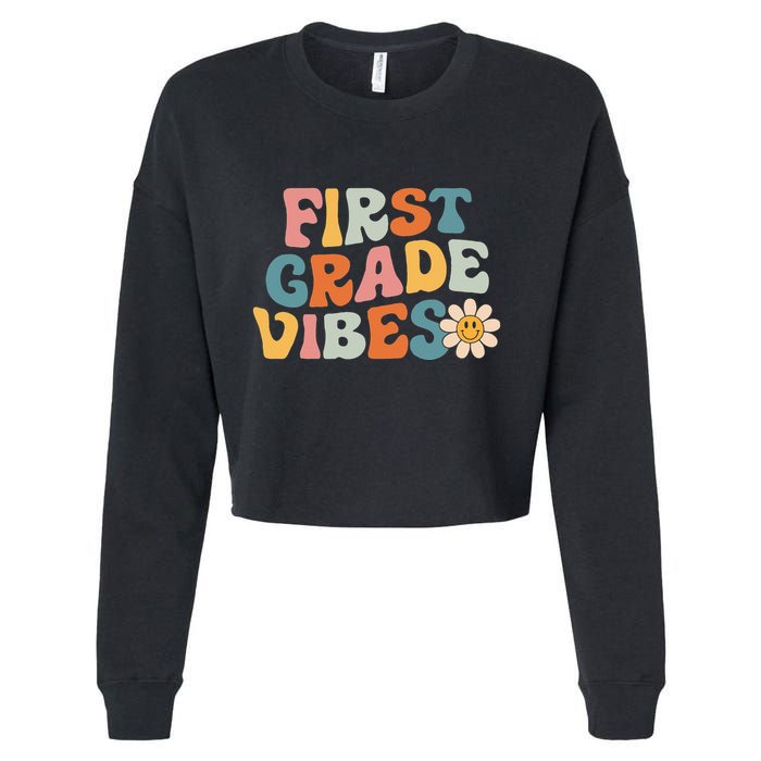 First Grade Vibes 1st Grade Team Retro 1st Day Of School Cropped Pullover Crew