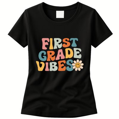 First Grade Vibes 1st Grade Team Retro 1st Day Of School Womens T-Shirt