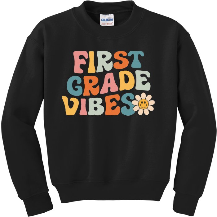 First Grade Vibes 1st Grade Team Retro 1st Day Of School Kids Sweatshirt