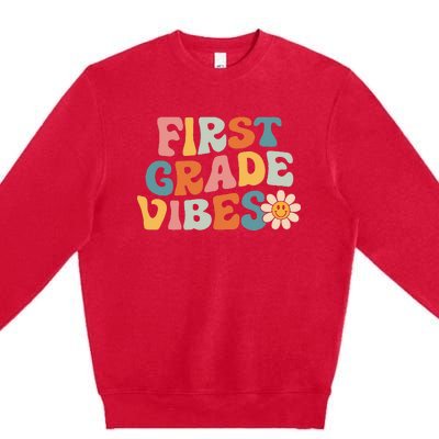 First Grade Vibes 1st Grade Team Retro 1st Day Of School Premium Crewneck Sweatshirt