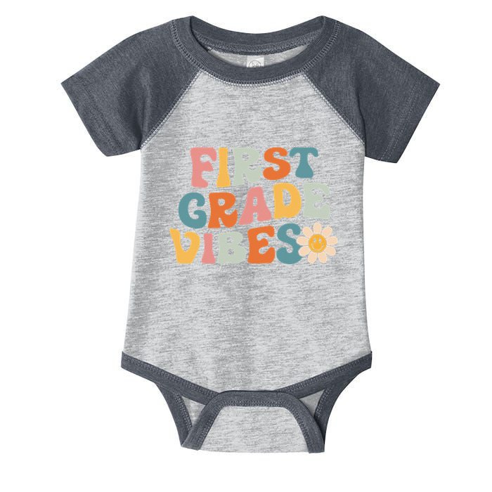 First Grade Vibes 1st Grade Team Retro 1st Day Of School Infant Baby Jersey Bodysuit