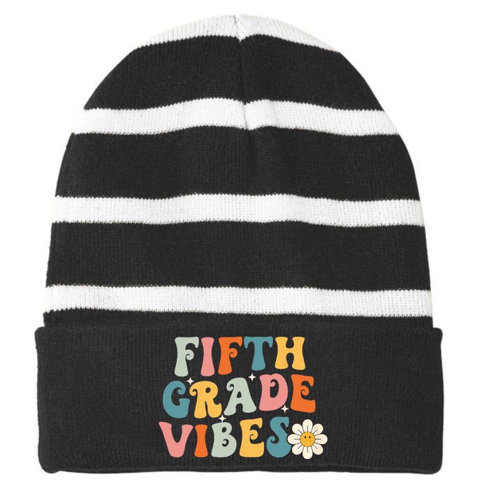 Fifth Grade Vibes 5th Grade Team Retro 1st Day Of School Striped Beanie with Solid Band