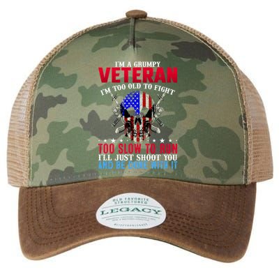 Funny Grumpy Veteran Too Old To Fight To Slow To Run Legacy Tie Dye Trucker Hat