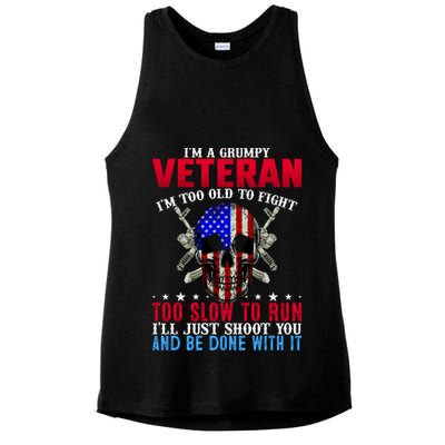 Funny Grumpy Veteran Too Old To Fight To Slow To Run Ladies PosiCharge Tri-Blend Wicking Tank