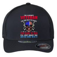Funny Grumpy Veteran Too Old To Fight To Slow To Run Flexfit Unipanel Trucker Cap