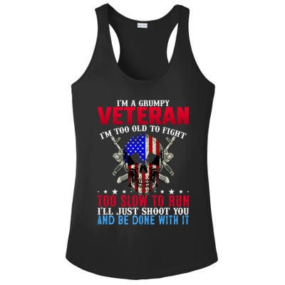 Funny Grumpy Veteran Too Old To Fight To Slow To Run Ladies PosiCharge Competitor Racerback Tank