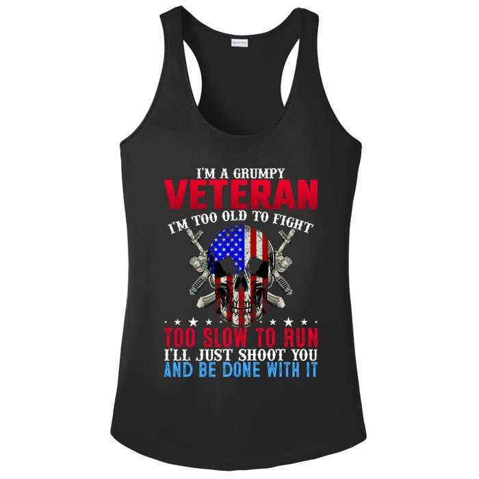 Funny Grumpy Veteran Too Old To Fight To Slow To Run Ladies PosiCharge Competitor Racerback Tank