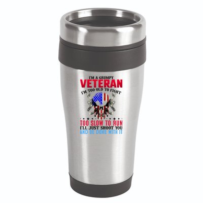 Funny Grumpy Veteran Too Old To Fight To Slow To Run 16oz Travel Tumbler