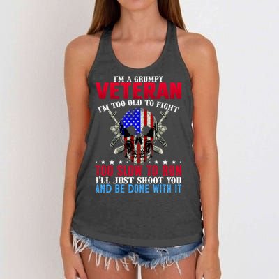 Funny Grumpy Veteran Too Old To Fight To Slow To Run Women's Knotted Racerback Tank