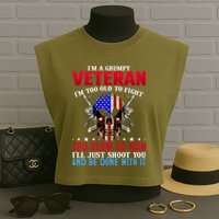 Funny Grumpy Veteran Too Old To Fight To Slow To Run Garment-Dyed Women's Muscle Tee