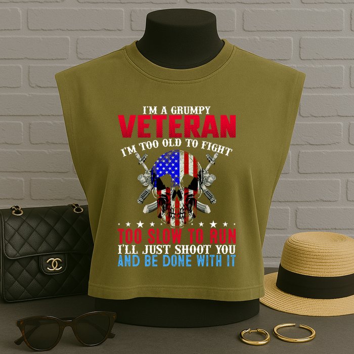 Funny Grumpy Veteran Too Old To Fight To Slow To Run Garment-Dyed Women's Muscle Tee