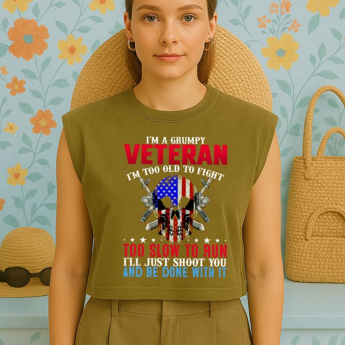 Funny Grumpy Veteran Too Old To Fight To Slow To Run Garment-Dyed Women's Muscle Tee