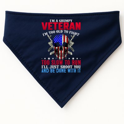 Funny Grumpy Veteran Too Old To Fight To Slow To Run USA-Made Doggie Bandana