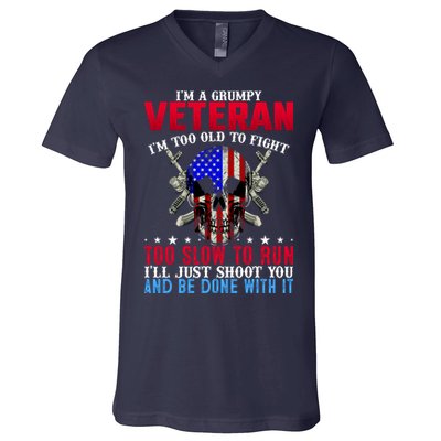Funny Grumpy Veteran Too Old To Fight To Slow To Run V-Neck T-Shirt