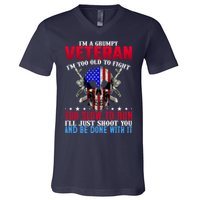 Funny Grumpy Veteran Too Old To Fight To Slow To Run V-Neck T-Shirt