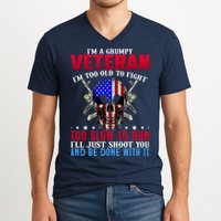 Funny Grumpy Veteran Too Old To Fight To Slow To Run V-Neck T-Shirt