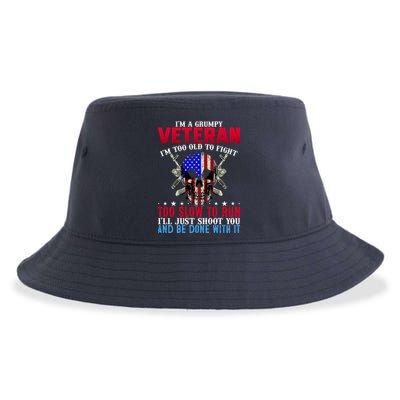 Funny Grumpy Veteran Too Old To Fight To Slow To Run Sustainable Bucket Hat