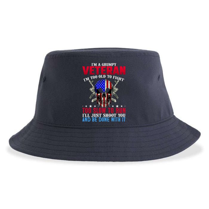 Funny Grumpy Veteran Too Old To Fight To Slow To Run Sustainable Bucket Hat