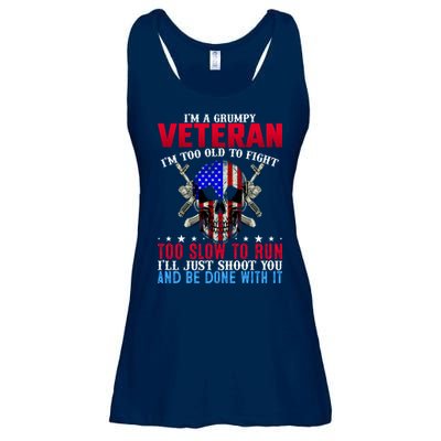 Funny Grumpy Veteran Too Old To Fight To Slow To Run Ladies Essential Flowy Tank