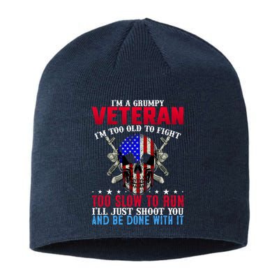Funny Grumpy Veteran Too Old To Fight To Slow To Run Sustainable Beanie
