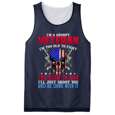 Funny Grumpy Veteran Too Old To Fight To Slow To Run Mesh Reversible Basketball Jersey Tank